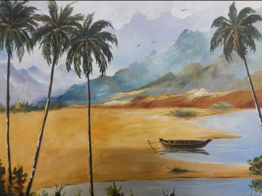 Palms and a boat by Harshan